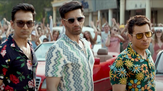 Pratik Gandhi, Avinash Tiwary and Divyendu in a still from Madgaon Express.