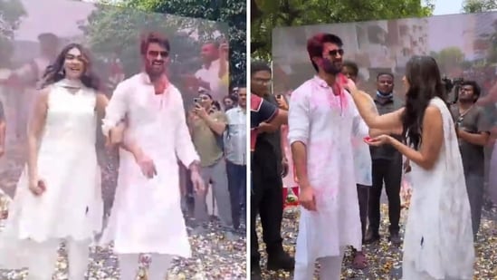 Vijay Deverakonda and Mrunal Thakur also applied colours on each other.