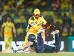 Chennai Super Kings' MS Dhoni tries to run out Gujarat Titans' David Miller Chennai Super Kings' MS Dhoni tries to run out Gujarat Titans' David Miller
