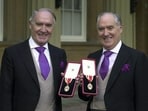Sir Frederick Barclay and his twin brother, Sir David Barclay, outside Buckingham Palace after receiving their Knighthoods for their support of medical research in October 2000. Sir Frederick Barclay and his twin brother, Sir David Barclay, outside Buckingham Palace after receiving their Knighthoods for their support of medical research in October 2000.