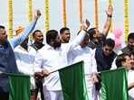 Mumbai, India. Mar 11,2024: Worli to Marine Drive 9.5 kilometres of the 10.58-kilometre Dharmveer Swarajya Rakshak Chhatrapati Sambhaji Maharaj Road (Coastal Road) inaugurated by Maharashtra Chief minister Eknath Shinde along with deputy chief ministers Devendra Fadnavis and Ajit Pawar in Mumbai. coastal road will be opened to traffic for the public on Tuesday morning. Mar 11,2024.(Photo by Raju Shinde/HT Photo) Mumbai, India. Mar 11,2024: Worli to Marine Drive 9.5 kilometres of the 10.58-kilometre Dharmveer Swarajya Rakshak Chhatrapati Sambhaji Maharaj Road (Coastal Road) inaugurated by Maharashtra Chief minister Eknath Shinde along with deputy chief ministers Devendra Fadnavis and Ajit Pawar in Mumbai. coastal road will be opened to traffic for the public on Tuesday morning. Mar 11,2024.(Photo by Raju Shinde/HT Photo)