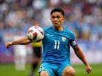 India's Sunil Chhetri controls the ball during a match