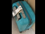 The picture shows an IndiGo passenger's damaged luggage. The picture shows an IndiGo passenger's damaged luggage.