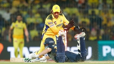 Chennai Super Kings' MS Dhoni tries to run out Gujarat Titans' David Miller (ANI) Chennai Super Kings' MS Dhoni tries to run out Gujarat Titans' David Miller (ANI)