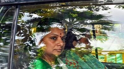 BRS leader K Kavitha being taken to Rouse Avenue Court at the end of her Enforcement Directorate (ED) custody in New Delhi on Tuesday. (ANI)