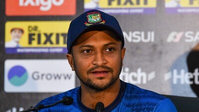 Bangladesh's Shakib Al Hasan in a press conference (AFP)