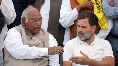 Congress president Mallikarjun Kharge with Rahul Gandhi in New Delhi. (ANI Photo) Congress president Mallikarjun Kharge with Rahul Gandhi in New Delhi. (ANI Photo)