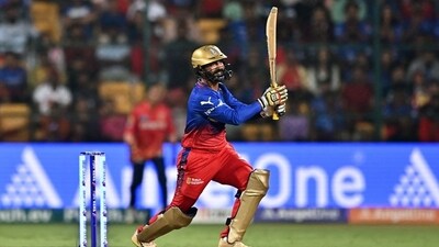 Dinesh Karthik slammed 28 runs* off 10 balls against PBKS. Dinesh Karthik slammed 28 runs* off 10 balls against PBKS.