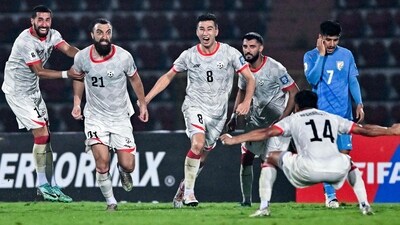 Afghanistan's Sharif Mukhammad (2L) celebrates with teammates after scoring a goal during the 2026 FIFA World Cup AFC qualifiers football match between India and Afghanistan at the Indira Gandhi Athletic Stadium in Guwahati (AFP) Afghanistan's Sharif Mukhammad (2L) celebrates with teammates after scoring a goal during the 2026 FIFA World Cup AFC qualifiers football match between India and Afghanistan at the Indira Gandhi Athletic Stadium in Guwahati (AFP)