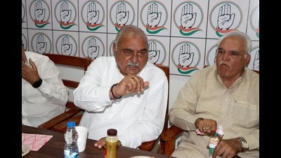 Former chief minister and Leader of Opposition Bhupinder Singh Hooda addresses a press conference at Rohtak on Tuesday. (Manoj Dhaka/HT) Former chief minister and Leader of Opposition Bhupinder Singh Hooda addresses a press conference at Rohtak on Tuesday. (Manoj Dhaka/HT)