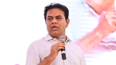 Bharat Rashtra Samithi working president KT Rama Rao addresses a gathering. (HT File) Bharat Rashtra Samithi working president KT Rama Rao addresses a gathering. (HT File)