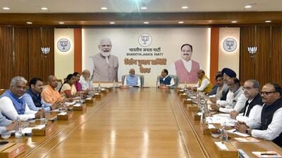 Prime Minister Narendra Modi along with top BJP leaders at the Central Election Committee meeting at party headquarters in New Delhi. (ANI) Prime Minister Narendra Modi along with top BJP leaders at the Central Election Committee meeting at party headquarters in New Delhi. (ANI)