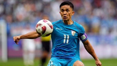 India's Sunil Chhetri controls the ball during a match (AP)
