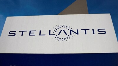 Stellantis layoffs: The logo of Stellantis is seen on the company's building in Velizy-Villacoublay near Paris, France. (Reuters)