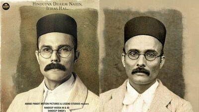 Swatantrya Veer Savarkar box office collection day 4: Randeep Hooda on the poster of Swatantra Veer Savarkar, the biopic of Vinayak Damodar Savarkar (right). Swatantrya Veer Savarkar box office collection day 4: Randeep Hooda on the poster of Swatantra Veer Savarkar, the biopic of Vinayak Damodar Savarkar (right).