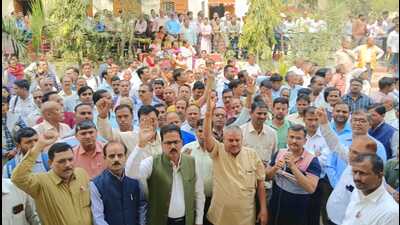 The ongoing teachers’ agitation is in protest of the murder of a schoolteacher from Varanasi who was shot dead by a police official in Muzaffarnagar (File) The ongoing teachers’ agitation is in protest of the murder of a schoolteacher from Varanasi who was shot dead by a police official in Muzaffarnagar (File)