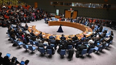 The United Nations Security Council meets on the situation in the Middle East, including the Palestinian question, at the UN headquarters in New York on March 25, 2024. After more than five months of war, the UN Security Council for the first time passed a resolution calling for an immediate ceasefire in Gaza. The United States, Israel's ally which vetoed previous drafts, abstained. (Photo by ANGELA WEISS / AFP) (AFP) The United Nations Security Council meets on the situation in the Middle East, including the Palestinian question, at the UN headquarters in New York on March 25, 2024. After more than five months of war, the UN Security Council for the first time passed a resolution calling for an immediate ceasefire in Gaza. The United States, Israel's ally which vetoed previous drafts, abstained. (Photo by ANGELA WEISS / AFP) (AFP)