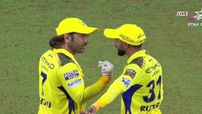 Ruturaj having a word with MS Dhoni during CSK's match against GT Ruturaj having a word with MS Dhoni during CSK's match against GT