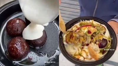 Street vendor making ‘gulab jamun chaat’. (X/@MFuturewala) Street vendor making ‘gulab jamun chaat’. (X/@MFuturewala)