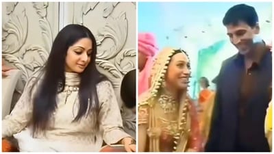 Sridevi gets mehendi in the clip, while Karisma is seen talking to Akshay Kumar. Sridevi gets mehendi in the clip, while Karisma is seen talking to Akshay Kumar.
