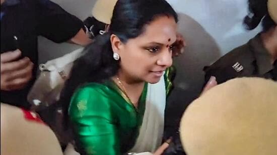 BRS leader K. Kavitha being produced at Rouse Avenue Court in connection with the Delhi excise policy-linked money laundering case, in New Delhi on Tuesday (PTI)