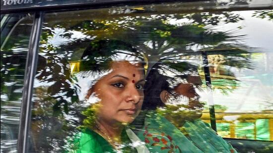 BRS leader K Kavitha being taken to Rouse Avenue Court at the end of her Enforcement Directorate (ED) custody in New Delhi on Tuesday. (ANI)