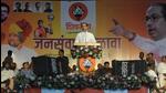 Shiv Sena (UBT) chief Uddhav Thackeray addresses to supporters in Jansanvad rally at Miraj in Sangli on Thursday. (Hindustan Times)
