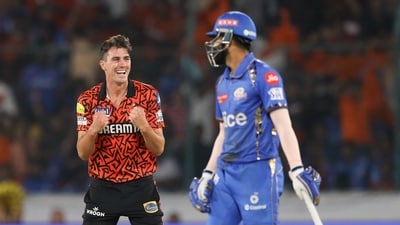 SRH skipper Pat Cummins bagged the crucial wickets of Rohit Sharma (26) and Tilak Varma (64) in the high-scoring match. (ANI) SRH skipper Pat Cummins bagged the crucial wickets of Rohit Sharma (26) and Tilak Varma (64) in the high-scoring match. (ANI)