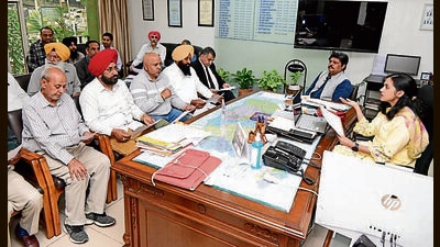 District election officer (DEO)-cum-deputy commissioner Sakshi Sawhney during a meeting with the representatives of different political parties in Ludhiana on Wednesday. (HT Photo) District election officer (DEO)-cum-deputy commissioner Sakshi Sawhney during a meeting with the representatives of different political parties in Ludhiana on Wednesday. (HT Photo)