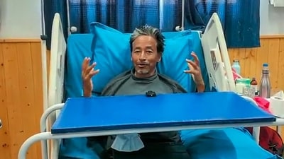 Climate activist Sonam Wangchuk, under observation at a hospital, after he ended his 21-day-long hunger strike (PTI) Climate activist Sonam Wangchuk, under observation at a hospital, after he ended his 21-day-long hunger strike (PTI)