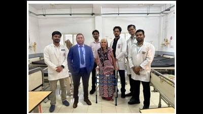 The woman was operated five days ago and was now able to walk on her own, doctors said, adding she would be discharged soon. (Sourced) The woman was operated five days ago and was now able to walk on her own, doctors said, adding she would be discharged soon. (Sourced)