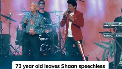 The snippet, taken from a video shared by Anand Mahindra on X, shows a 73-year-old man singing with Shaan. (X/@anandmahindra) The snippet, taken from a video shared by Anand Mahindra on X, shows a 73-year-old man singing with Shaan. (X/@anandmahindra)