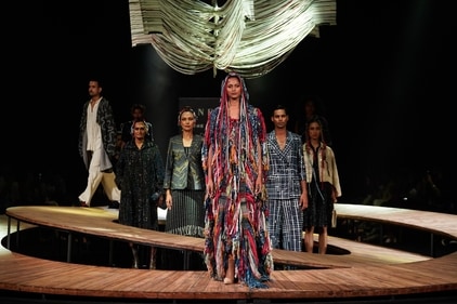 Paiwand studio presented on a topsy-turvy spiral ramp where models walked wearing the recycled clothes.