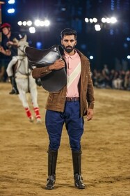 Rajesh Pratap Singh presented his polo-inspired collection with race horses trotting alongside models on the ground