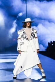 Model Alicia Kaur came walking backwards for designer Shahin Mannan
