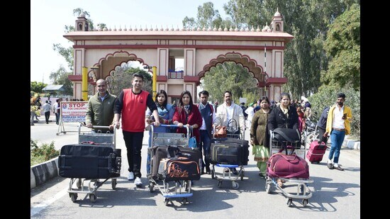 The total passenger footfall of 2,85,491 in February 2024 is also the second-highest ever in the airport’s history, following a significant surge in footfall in December 2023 with 3,38,512 passengers. (HT File)