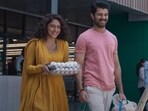 Mrunal Thakur and Vijay Deverakonda in a still from Family Star Mrunal Thakur and Vijay Deverakonda in a still from Family Star