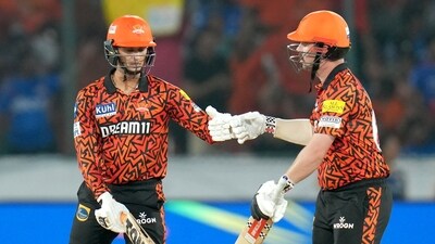 Sunrisers Hyderabad Travis Head and Abhishek Sharma celebrate their partnership during the match against Mumbai Indians in IPL 2024 (IPL-X) Sunrisers Hyderabad Travis Head and Abhishek Sharma celebrate their partnership during the match against Mumbai Indians in IPL 2024 (IPL-X)