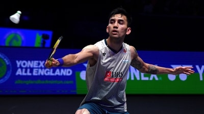 India's Lakshya Sen plays a shot during the men's singles semi-final match against Indonesia's Jonatan Christie (AP) India's Lakshya Sen plays a shot during the men's singles semi-final match against Indonesia's Jonatan Christie (AP)