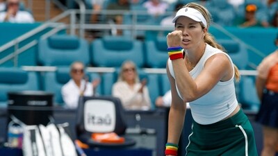 Danielle Collins (USA) reacts after winning against Caroline Garcia (FRA) (not pictured) (USA TODAY Sports via Reuters Con)