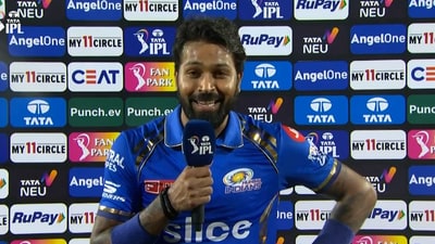Hardik Pandya during the post-match interview after losing to SRH (IPL) Hardik Pandya during the post-match interview after losing to SRH (IPL)
