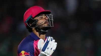 Rajasthan Royals' Riyan Parag reacts as he walks off the field at the end of the first innings of the Indian Premier League cricket match between Delhi Capitals and Rajasthan Royals (AP) Rajasthan Royals' Riyan Parag reacts as he walks off the field at the end of the first innings of the Indian Premier League cricket match between Delhi Capitals and Rajasthan Royals (AP)