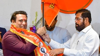 Shinde welcomed the 60-year-old actor into his party, saying he was a popular figure in all sections of society. (PTI) Shinde welcomed the 60-year-old actor into his party, saying he was a popular figure in all sections of society. (PTI)