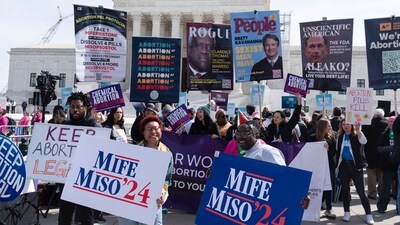 Anti-Abortion and Abortion-rights activists rally outside the Supreme Court, Tuesday, March 26, 2024, in Washington. The Supreme Court is hearing arguments in its first abortion case since conservative justices overturned the constitutional right to an abortion two years ago. At stake in Tuesday's arguments is the ease of access to a medication used last year in nearly two-thirds of U.S. abortions. (AP Photo/Jose Luis Magana) (AP) Anti-Abortion and Abortion-rights activists rally outside the Supreme Court, Tuesday, March 26, 2024, in Washington. The Supreme Court is hearing arguments in its first abortion case since conservative justices overturned the constitutional right to an abortion two years ago. At stake in Tuesday's arguments is the ease of access to a medication used last year in nearly two-thirds of U.S. abortions. (AP Photo/Jose Luis Magana) (AP)