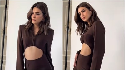 Kriti Sanon promotes Crew in a cut-out mini dress that elevates date night fashion. (Instagram) Kriti Sanon promotes Crew in a cut-out mini dress that elevates date night fashion. (Instagram)