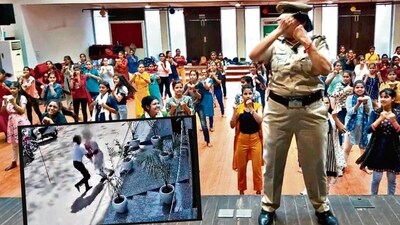A moment from the self-defence workshop that was held at Maulana Azad Medical College; (inset) A still from the CCTV footage of the attack. A moment from the self-defence workshop that was held at Maulana Azad Medical College; (inset) A still from the CCTV footage of the attack.