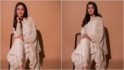Shehnaaz looked ravishing in a white salwar suit. (Instagram/@shehnaazgill) Shehnaaz looked ravishing in a white salwar suit. (Instagram/@shehnaazgill)