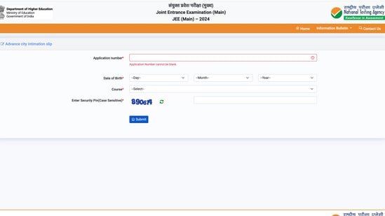 JEE Main 2024 session 2 exam city slip out on jeemain.nta.ac.in, live updates (screenshot of the login page)