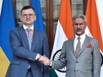 External Affairs Minister S Jaishankar meets with Ukrainian Foreign Minister Dmytro Kuleba, at the Hyderabad House, in New Delhi on Friday. 