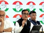 New Delhi: Congress leaders Jairam Ramesh, Ajay Maken and Pawan Khera during a press conference, in New Delhi, Friday, March 29, 2024.(PTI)